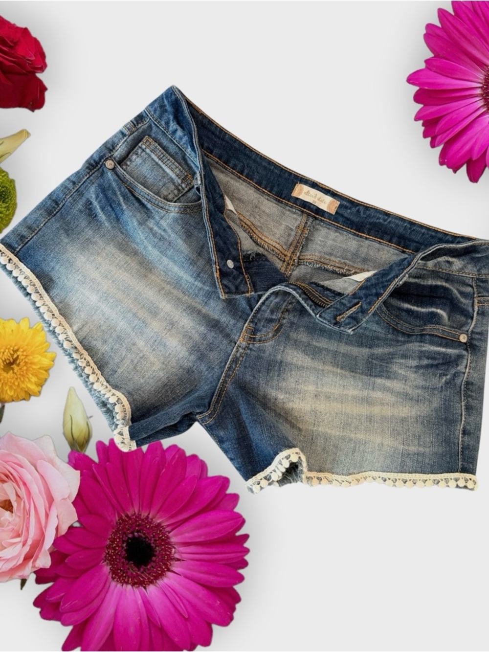 Altar'd State Blue Denim Jeans with Contrast Gold Stitching